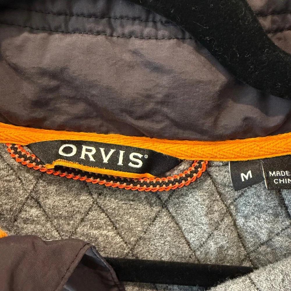 Orvis Mens Quilted Snap Neck Pullover Sweatshirt Charcoal Gray Size M
